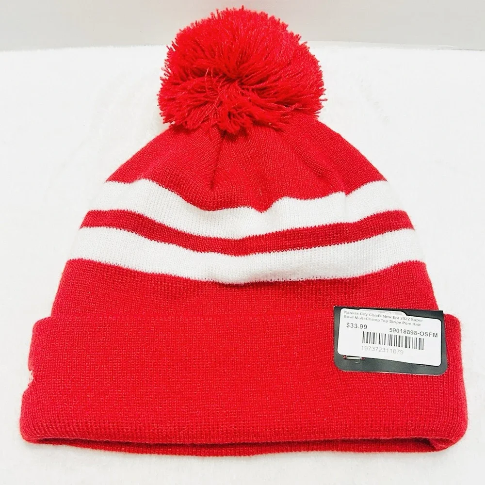 New Era Kansas City Chiefs Multi Champs Pom Beanie Hat Cap Knit Cuff Red NFL‎